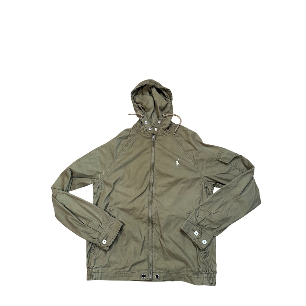 Polo Ralph Lauren Mens Olive Green Hooded Windbreaker Jacket Small Full Zip